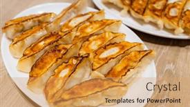  Presentation with dumpling - PPT theme consisting of japanese-pan-fried-dumpling background and a yellow colored foreground