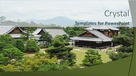  Presentation with japan castle - Cool new presentation theme with shogun - japanese park near nijo-jo castle backdrop and a sky blue colored foreground