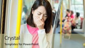  Presentation with train railway - Slides having japanese railway - asian woman suffer from sick background and a soft green colored foreground