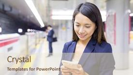  Presentation with train railway - PPT layouts featuring japanese railway - businesswoman working on cellphone background and a lemonade colored foreground