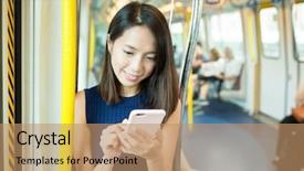  Presentation with railway - Colorful slide deck enhanced with japanese railway - woman texting on mobile phone backdrop and a  colored foreground
