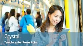  Presentation with sms - Theme having japanese railway - woman use of cellphone background and a teal colored foreground