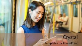  Presentation with smart - Amazing theme having japanese railway - woman use of smart phone backdrop and a  colored foreground