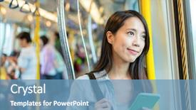  Presentation with phone - PPT layouts with japanese railway - woman using mobile phone inside background and a teal colored foreground