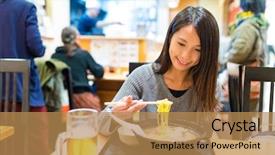  Presentation with japanese ramen - Amazing PPT layouts having japanese ramen in japanese restaurant backdrop and a coral colored foreground