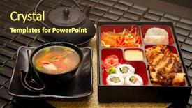  Presentation with lunch - Beautiful theme featuring japanese restaurant - sushi lunch with soup salad backdrop and a tawny brown colored foreground