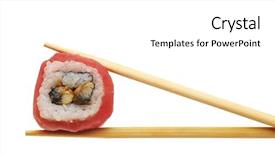  Presentation with brown sugar isolated on white - Cool new presentation theme with japanese restaurant - sushi with chopsticks isolated backdrop and a  colored foreground
