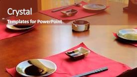  Presentation with dining restaurant - Beautiful PPT theme featuring japanese restaurant - table set in the dining backdrop and a tawny brown colored foreground