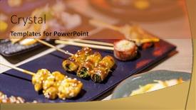  Presentation with grilled - PPT theme featuring japanese-restaurant-with-lots background and a red colored foreground