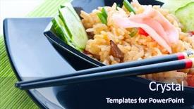  Presentation with salmon - Presentation theme with japanese rice vegetables background and a navy blue colored foreground