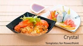  Presentation with salmon - Amazing presentation theme having japanese rice vegetables backdrop and a  colored foreground
