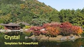  Presentation with beauty beautiful autumn in japanese - Presentation theme with japanese ritsurin garden in autumn background and a tawny brown colored foreground