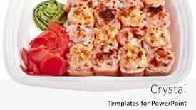  Presentation with restaurant - PPT theme featuring japanese-rolls-in-a-restaurant background and a lemonade colored foreground