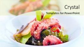  Presentation with octopus - Cool new PPT theme with japanese salad with octopus and ginger healthy food seafood closeup backdrop and a blonde colored foreground