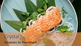  Presentation with salmon fish - PPT layouts consisting of japanese-salmon-fish-fillet-glazed background and a gold colored foreground
