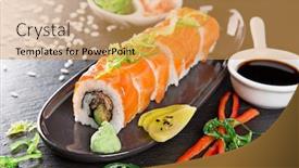  Presentation with seafood - Cool new PPT theme with japanese-seafood-sushi-set backdrop and a yellow colored foreground