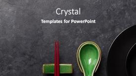  Presentation with asian chopsticks - Slides with japanese-soup-spoon-plates background and a dark gray colored foreground