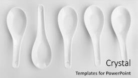  Presentation with blank whiteboard isolated on white - Colorful slide set enhanced with japanese soup spoons isolated backdrop and a light gray colored foreground