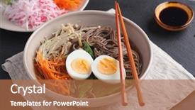  Presentation with soy sauce - Audience pleasing slides consisting of japanese soup with enoki mushrooms backdrop and a coral colored foreground