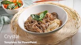  Presentation with soy sauce - Beautiful presentation theme featuring japanese-soup-with-enoki-mushrooms backdrop and a coral colored foreground