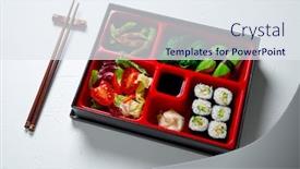  Presentation with japanese style - Slide set with japanese-style-lunch-bento-box background and a sky blue colored foreground