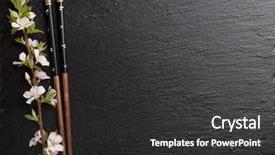  Presentation with sakura japanese cherry branch - PPT theme with japan customs - japanese sushi chopsticks and sakura background and a dark gray colored foreground