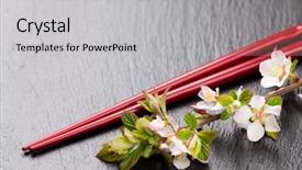  Presentation with chopsticks - Slide deck having japan customs - japanese sushi chopsticks and sakura background and a  colored foreground