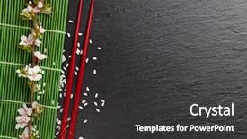  Presentation with sakura - Theme featuring japan customs - japanese sushi chopsticks and sakura background and a  colored foreground