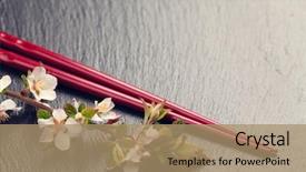  Presentation with sakura - Beautiful theme featuring japan customs - japanese sushi chopsticks and sakura backdrop and a coral colored foreground