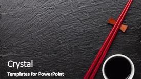  Presentation with soy sauce - Slides enhanced with japanese sushi chopsticks and soy background and a dark gray colored foreground