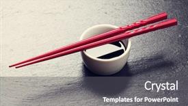  Presentation with soy sauce - Colorful slide set enhanced with japan customs - japanese sushi chopsticks over soy backdrop and a dark gray colored foreground
