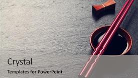  Presentation with soy sauce - Amazing presentation design having chinese cuisine - japanese sushi chopsticks over soy backdrop and a  colored foreground