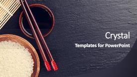  Presentation with japan sushi - Colorful slide deck enhanced with japan customs - japanese sushi chopsticks over soy backdrop and a  colored foreground