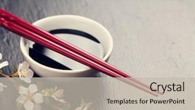  Presentation with soy - Beautiful presentation design featuring japanese sushi chopsticks soy sauce backdrop and a soft green colored foreground