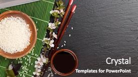  Presentation with soy sauce - Amazing slide set having japan customs - japanese sushi chopsticks soy sauce backdrop and a wine colored foreground