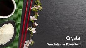  Presentation with space wormhole or black - Presentation design having japan customs - japanese sushi chopsticks soy sauce background and a  colored foreground