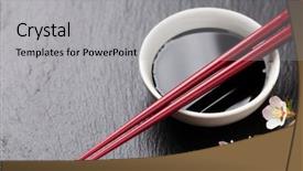  Presentation with soy sauce - Presentation theme having japan customs - japanese sushi chopsticks soy sauce background and a light gray colored foreground