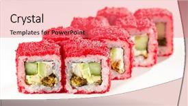  Presentation with japanese food - Presentation design featuring japanese-sushi-food-sushi-roll background and a coral colored foreground