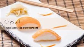 Presentation with japanese food - Amazing PPT theme having japanese-sushi-food-view backdrop and a lemonade colored foreground