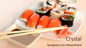  Presentation with japanese food - Presentation design consisting of japanese sushi food background and a lemonade colored foreground