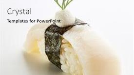  Presentation with white cheese - PPT layouts enhanced with japanese sushi - hotate nigiri sushi scallop sushi with cream cheese on white background background and a sky blue colored foreground