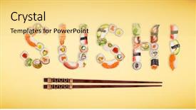  Presentation with image resolution - PPT theme enhanced with japanese sushi pieces making inscription background and a blonde colored foreground