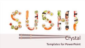  Presentation with image resolution - Amazing slide set having japanese sushi pieces making inscription backdrop and a lemonade colored foreground