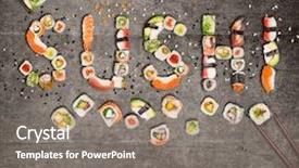  Presentation with image resolution - PPT layouts having japanese sushi pieces making inscription background and a gray colored foreground