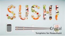  Presentation with image resolution - PPT layouts enhanced with japanese sushi pieces making inscription background and a light gray colored foreground