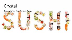 Presentation with image resolution - Amazing theme having japanese sushi pieces making inscription backdrop and a white colored foreground