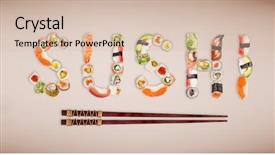  Presentation with image resolution - Amazing theme having japanese sushi pieces making inscription backdrop and a lemonade colored foreground