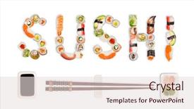  Presentation with image resolution - Slide deck having japanese sushi pieces making inscription background and a lemonade colored foreground
