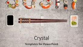  Presentation with image resolution - Audience pleasing PPT theme consisting of japanese sushi pieces making inscription backdrop and a light gray colored foreground