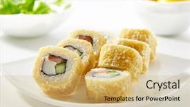  Presentation with sushi - Audience pleasing slides consisting of japanese sushi roll - warm sushi backdrop and a coral colored foreground